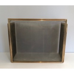 Brass and Wire Mesh Folding Fireplace Screen, French Work, circa 1970