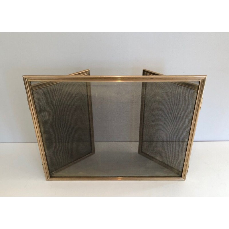 Brass and Wire Mesh Folding Fireplace Screen, French Work, circa 1970