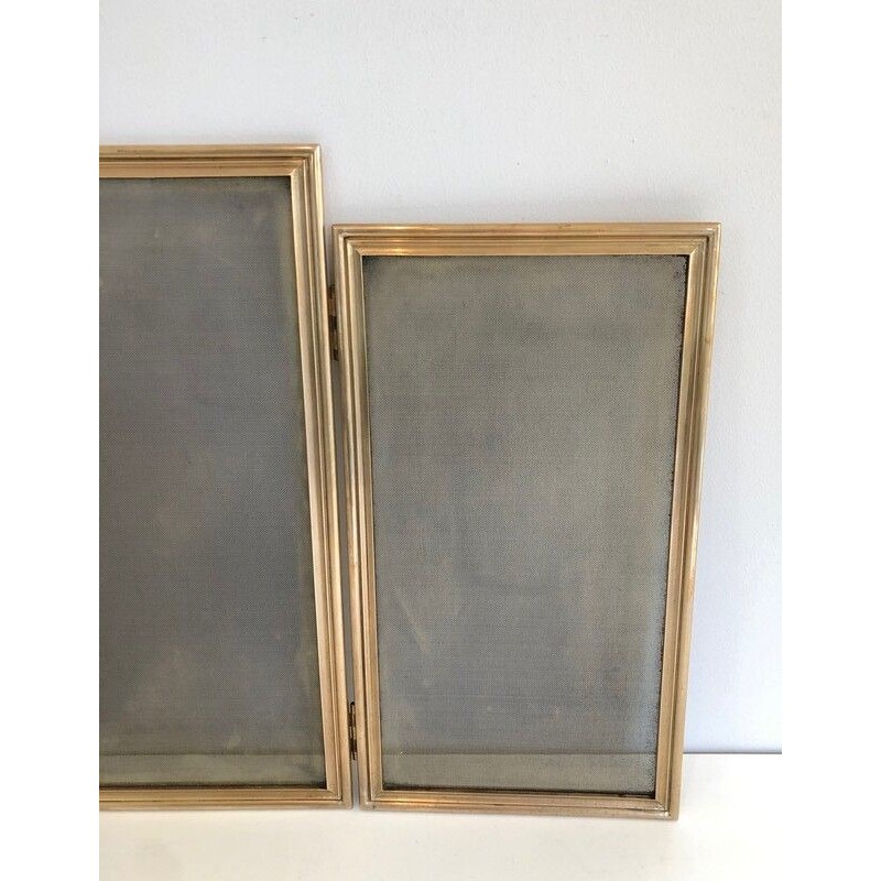 Brass and Wire Mesh Folding Fireplace Screen, French Work, circa 1970
