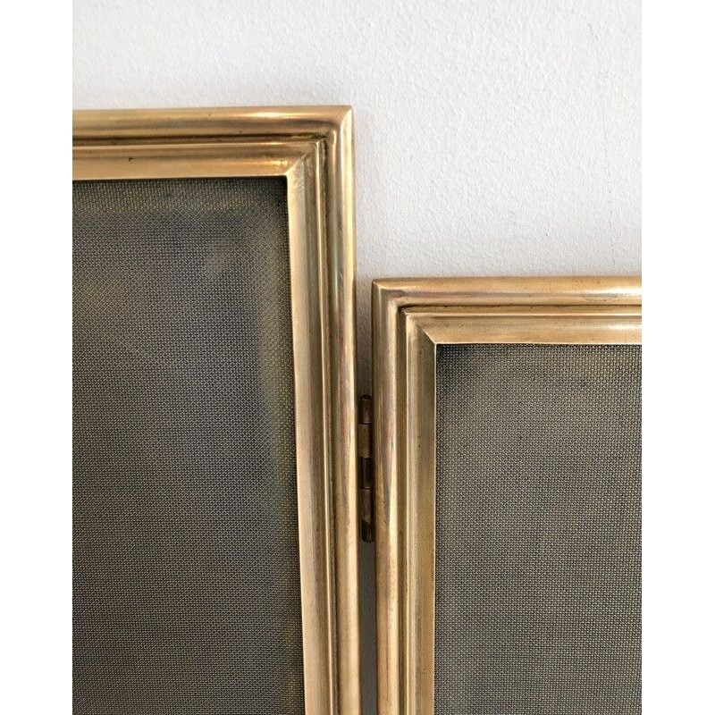 Brass and Wire Mesh Folding Fireplace Screen, French Work, circa 1970