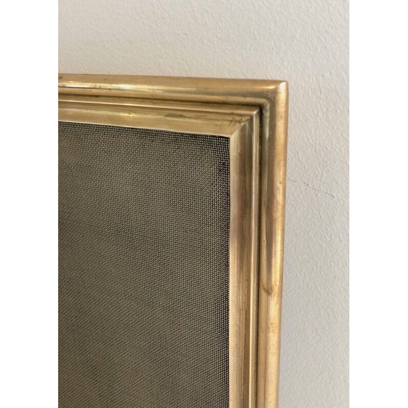 Brass and Wire Mesh Folding Fireplace Screen, French Work, circa 1970
