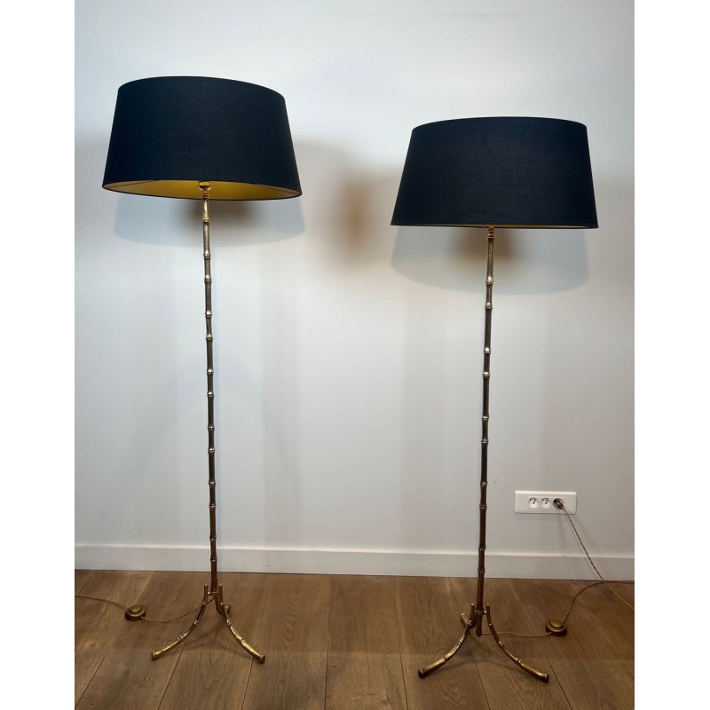 Paire de Lampadaires en Bronze Faux-Bambou, Maison Baguès, Art Déco, vers 1940