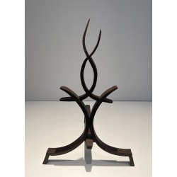 Paire de Chenets en Fer Forgé par Raymond Subes, Travail Français, vers 1940