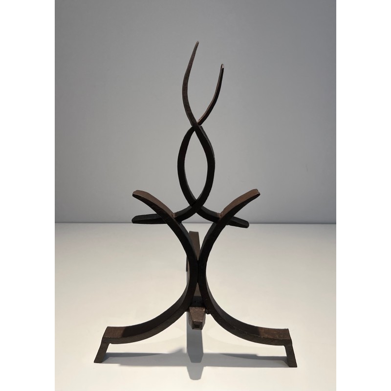 Paire de Chenets en Fer Forgé par Raymond Subes, Travail Français, vers 1940