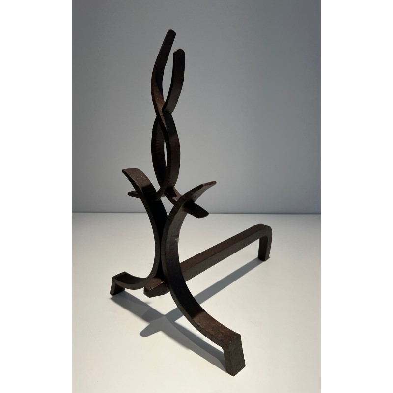 Paire de Chenets en Fer Forgé par Raymond Subes, Travail Français, vers 1940