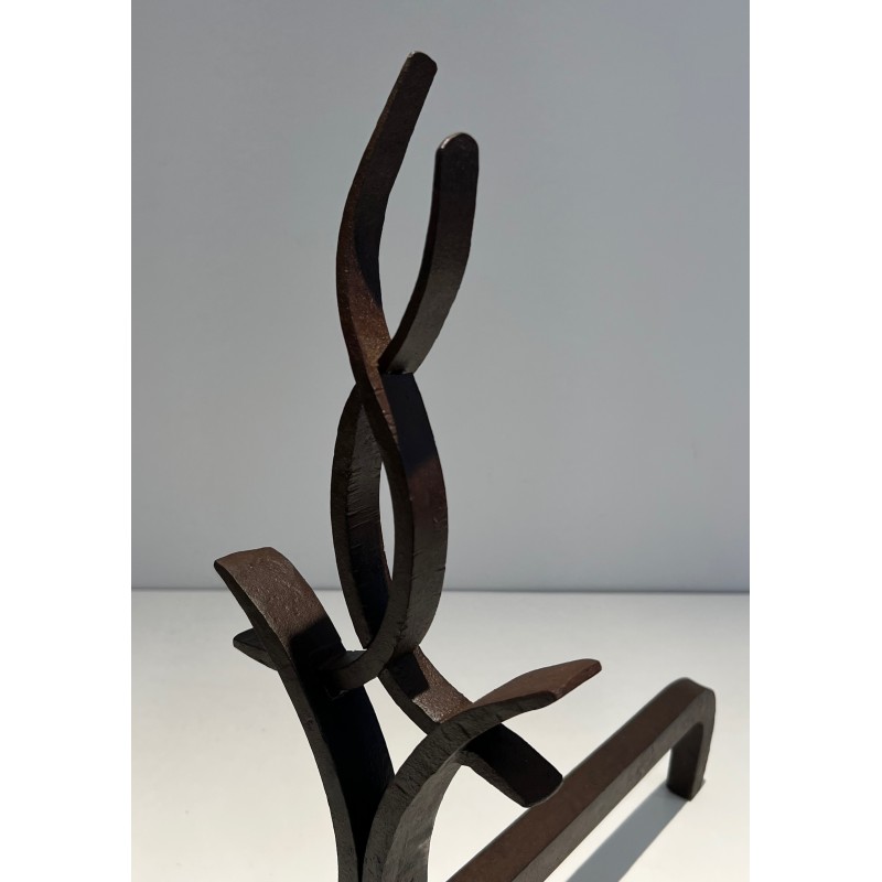 Pair of Wrought Iron Andirons by Raymond Subes, French, circa 1940