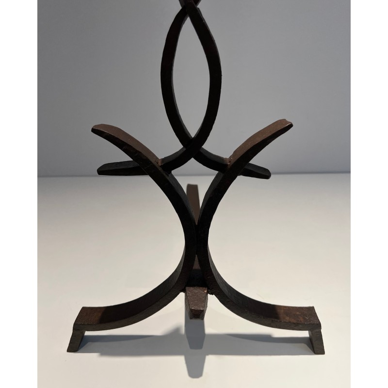 Paire de Chenets en Fer Forgé par Raymond Subes, Travail Français, vers 1940