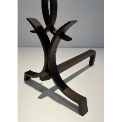 Paire de Chenets en Fer Forgé par Raymond Subes, Travail Français, vers 1940