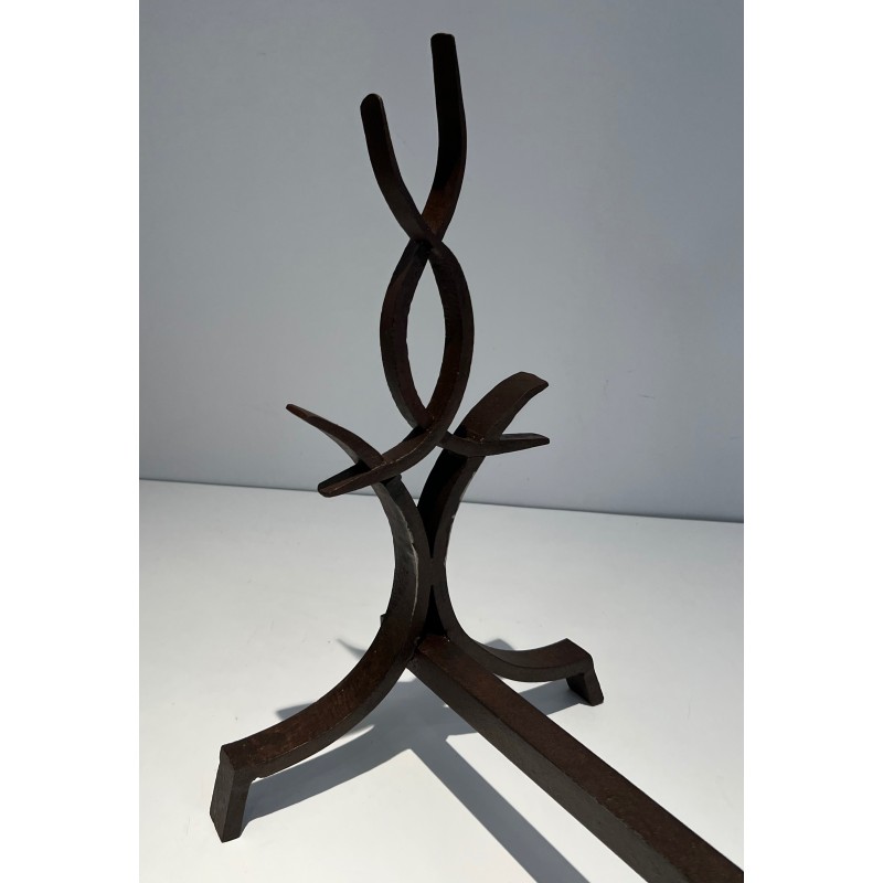 Paire de Chenets en Fer Forgé par Raymond Subes, Travail Français, vers 1940