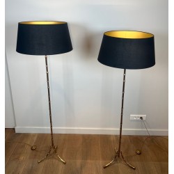 Pair of Faux-Bamboo Bronze Floor Lamps, Maison Bagués, Art Déco, circa 1940