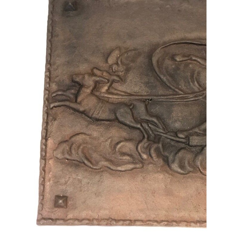 Cast Iron Fireback with a Romantic Scene, French Work, circa 1950