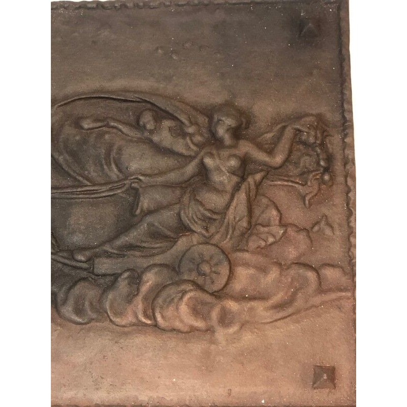 Plaque de Cheminée en Fonte à Scène Romantique, Travail Français, vers 1950