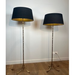 Paire de Lampadaires de Parquet en Bronze Façon Faux-Bambou de la Maison Baguès