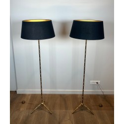 Pair of Faux-Bamboo Bronze and Brass Floor Lamps, Jacques Adnet, circa 1940
