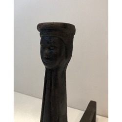 Paire de Chenets Néo-Gothiques en Fonte, Travail Français, vers 1950