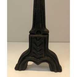 Paire de Chenets Néo-Gothiques en Fonte, Travail Français, vers 1950