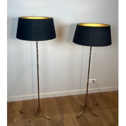 Pair of Faux-Bamboo Bronze Floor Lamps, Maison Bagués, Art Déco, circa 1940