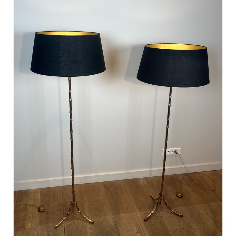 Pair of Faux-Bamboo Bronze Floor Lamps, Maison Bagués, Art Déco, circa 1940