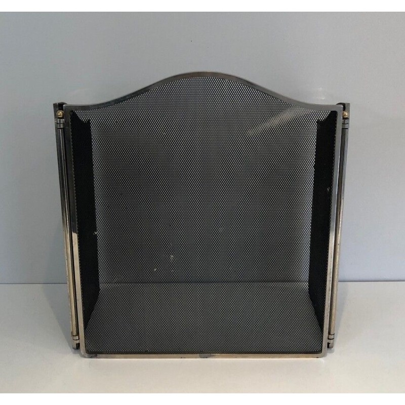 Silvered Metal and Wire Mesh Fireplace Screen, French Work, circa 1970