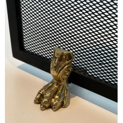 Neoclassical Steel, Brass and Wire Mesh Fireplace Screen with Bronze Claw Feet, French Work, circa 1940