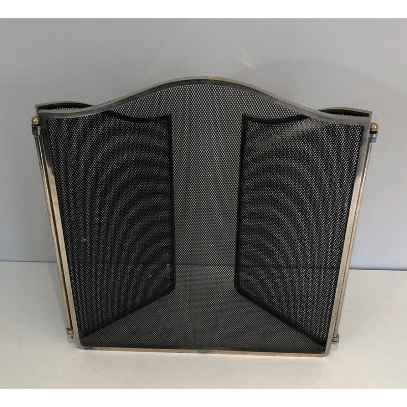 Silvered Metal and Wire Mesh Fireplace Screen, French Work, circa 1970