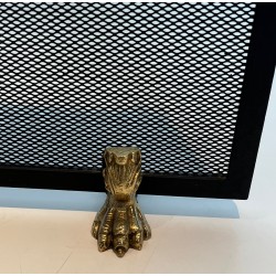 Neoclassical Steel, Brass and Wire Mesh Fireplace Screen with Bronze Claw Feet, French Work, circa 1940