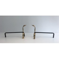 Pair of Brass and Wrought Iron Duck Andirons, in the Style of Maison Jansen, French, circa 1970