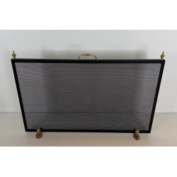 Neoclassical Steel, Brass and Wire Mesh Fireplace Screen with Bronze Claw Feet, French Work, circa 1940