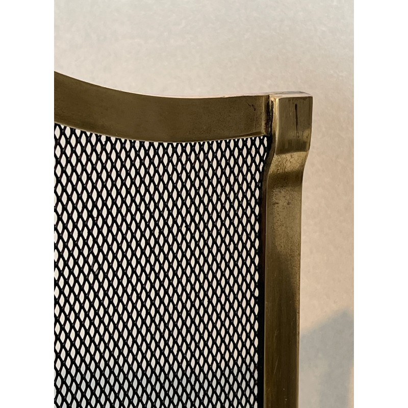 Three-Panel Neoclassical Brass and Wire Mesh Fireplace Screen, French Work, circa 1970