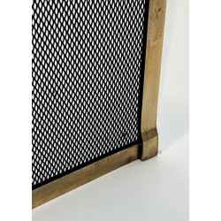 Three-Panel Neoclassical Brass and Wire Mesh Fireplace Screen, French Work, circa 1970