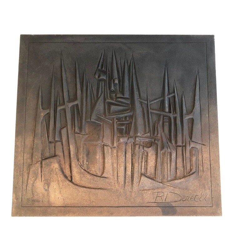 Plaque de Cheminée Moderniste en Fonte par R. Deret, Fondée par Stern, 1982