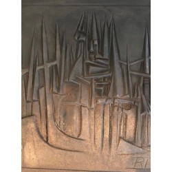 Plaque de Cheminée Moderniste en Fonte par R. Deret, Fondée par Stern, 1982