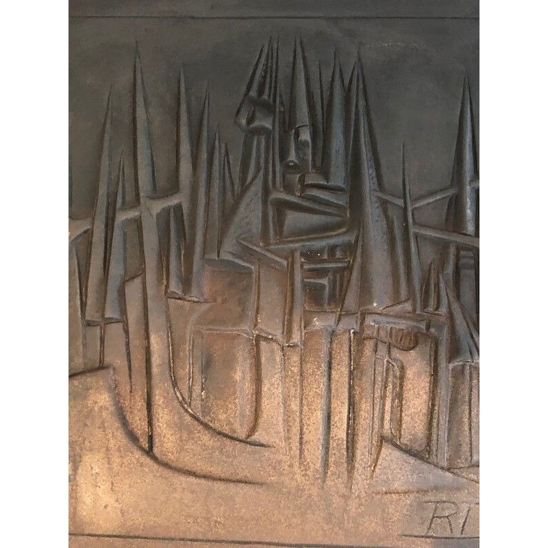 Plaque de Cheminée Moderniste en Fonte par R. Deret, Fondée par Stern, 1982