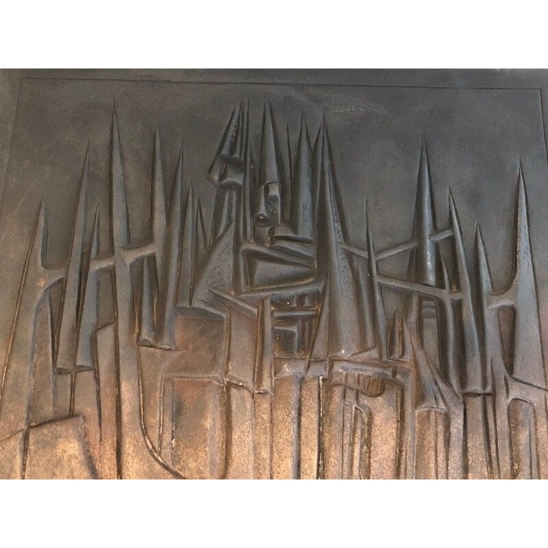 Plaque de Cheminée Moderniste en Fonte par R. Deret, Fondée par Stern, 1982