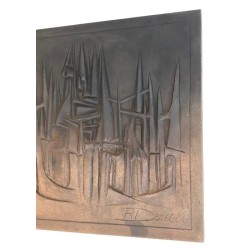Plaque de Cheminée Moderniste en Fonte par R. Deret, Fondée par Stern, 1982