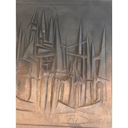 Plaque de Cheminée Moderniste en Fonte par R. Deret, Fondée par Stern, 1982