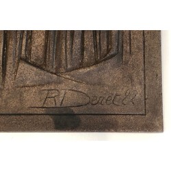 Modernist Cast Iron Fireback by R. Deret, Cast by Stern Foundry, 1982