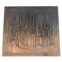 Modernist Cast Iron Fireback by R. Deret, Cast by Stern Foundry, 1982