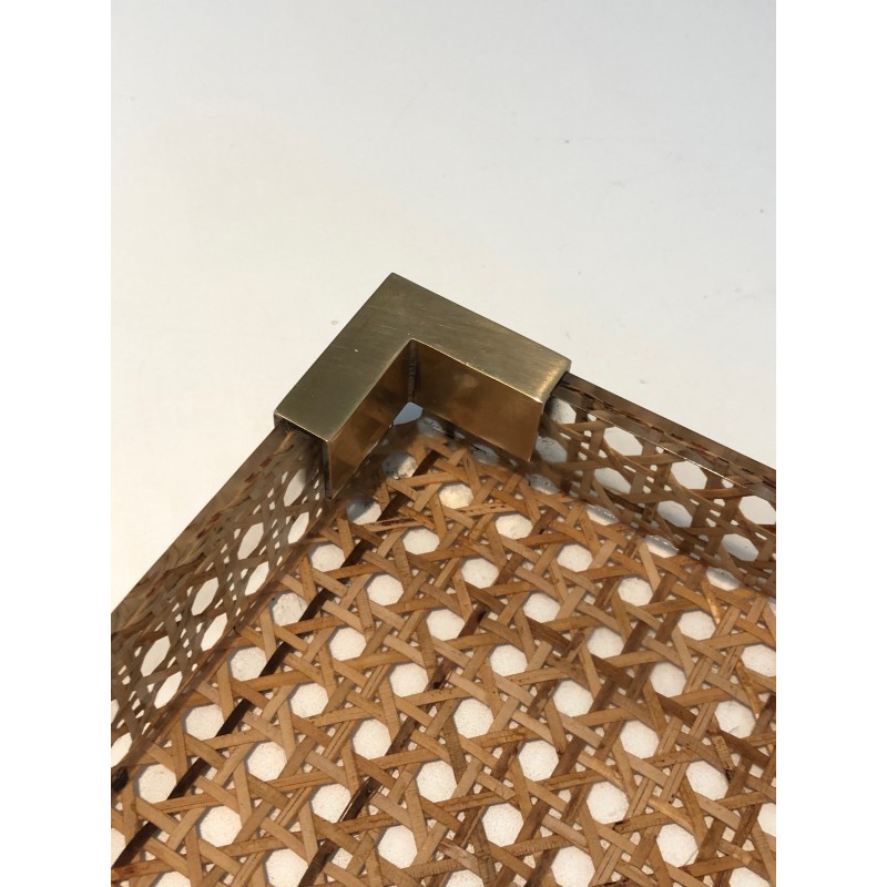 Paire de Plateaux en Plexiglass et Cannage et Un Portant Pliant