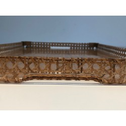 Pair of Lucite and Caned Serving Plate with One Folding Base