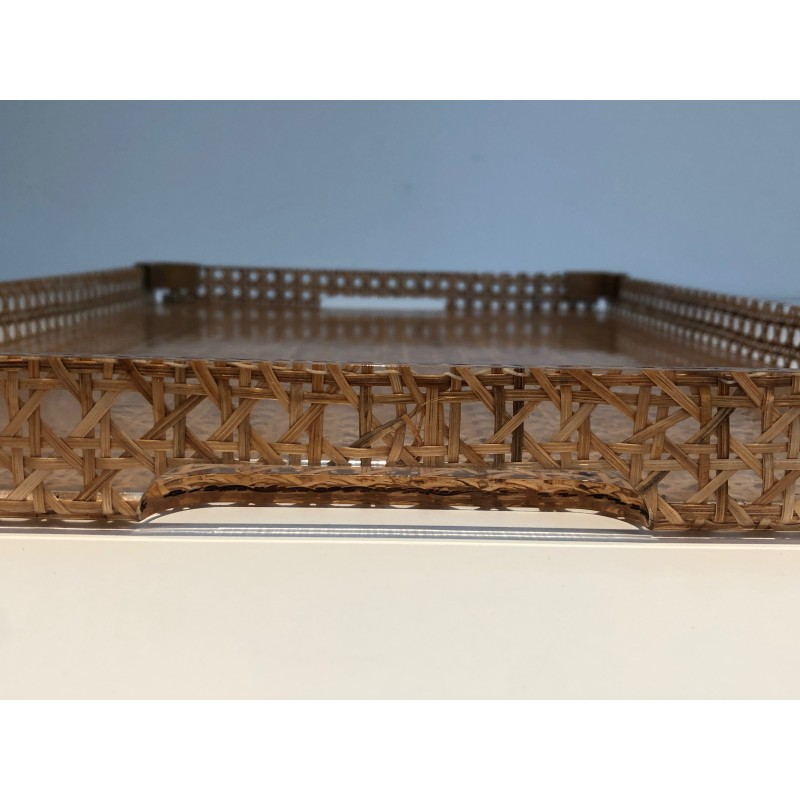 Paire de Plateaux en Plexiglass et Cannage et Un Portant Pliant