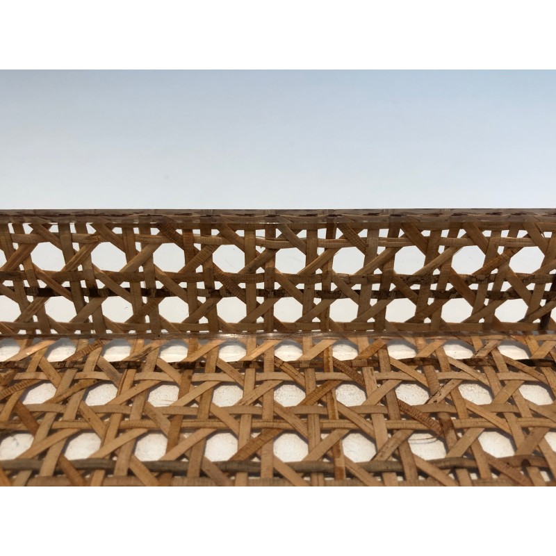 Pair of Lucite and Caned Serving Plate with One Folding Base