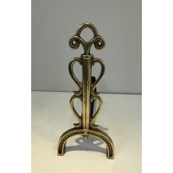 Pair of Brass and Wrought Iron Andirons, in the Style of Raymond Subes, circa 1940