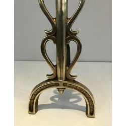 Paire de Chenets en Laiton et Fer Forgé, dans le Goût de Raymond Subes, vers 1940