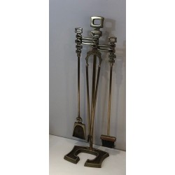 Modernist Brass Fireplace Tools on Stand, Italian Work, circa 1970
