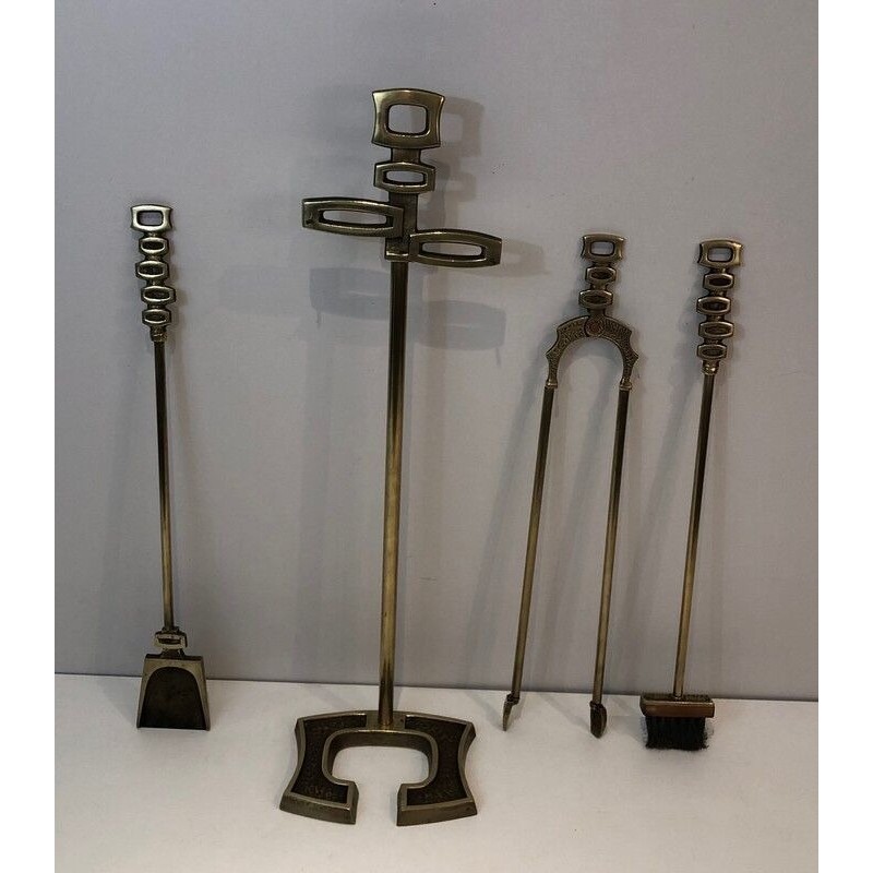 Nécessaire de Feu Moderniste en Laiton, Travail Italien, vers 1970