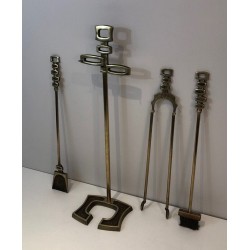 Nécessaire de Feu Moderniste en Laiton, Travail Italien, vers 1970