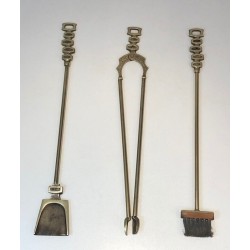 Modernist Brass Fireplace Tools on Stand, Italian Work, circa 1970