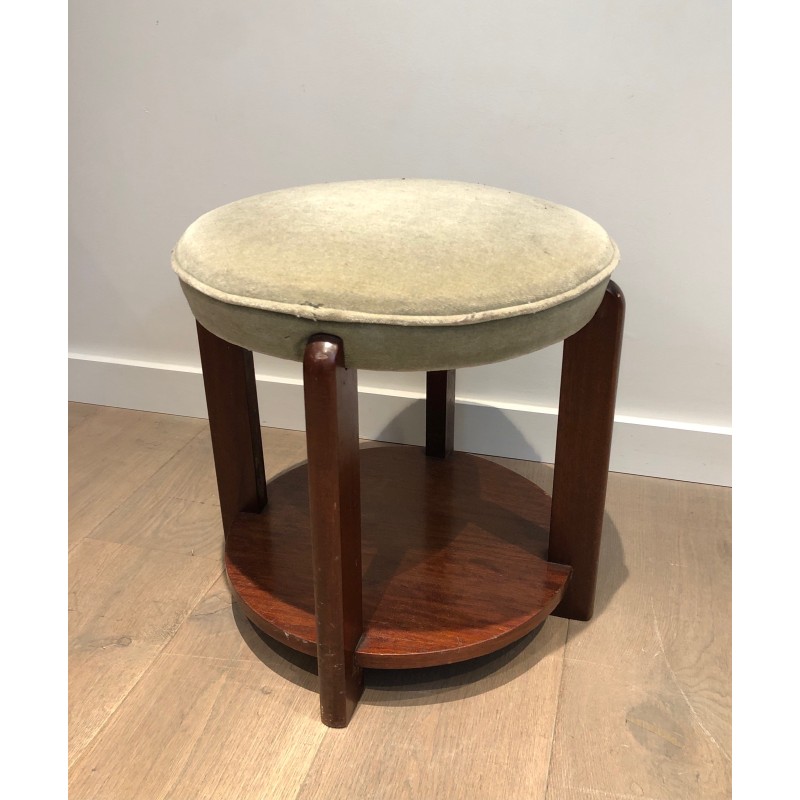 Tabouret en Acajou et Velours, dans le Goût Art Déco, vers 1970