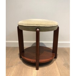 Tabouret en Acajou et Velours, dans le Goût Art Déco, vers 1970